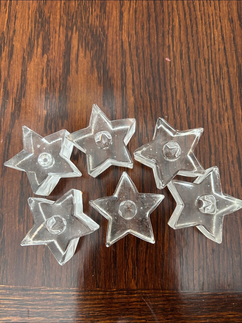 Set of 6 vintage clear glass candle holders in a star shape